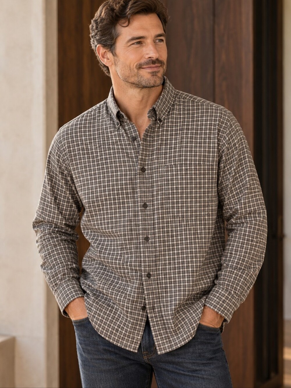 Vintage Eddie Bauer Men’s Large Brown Plaid Button-Down Shirt